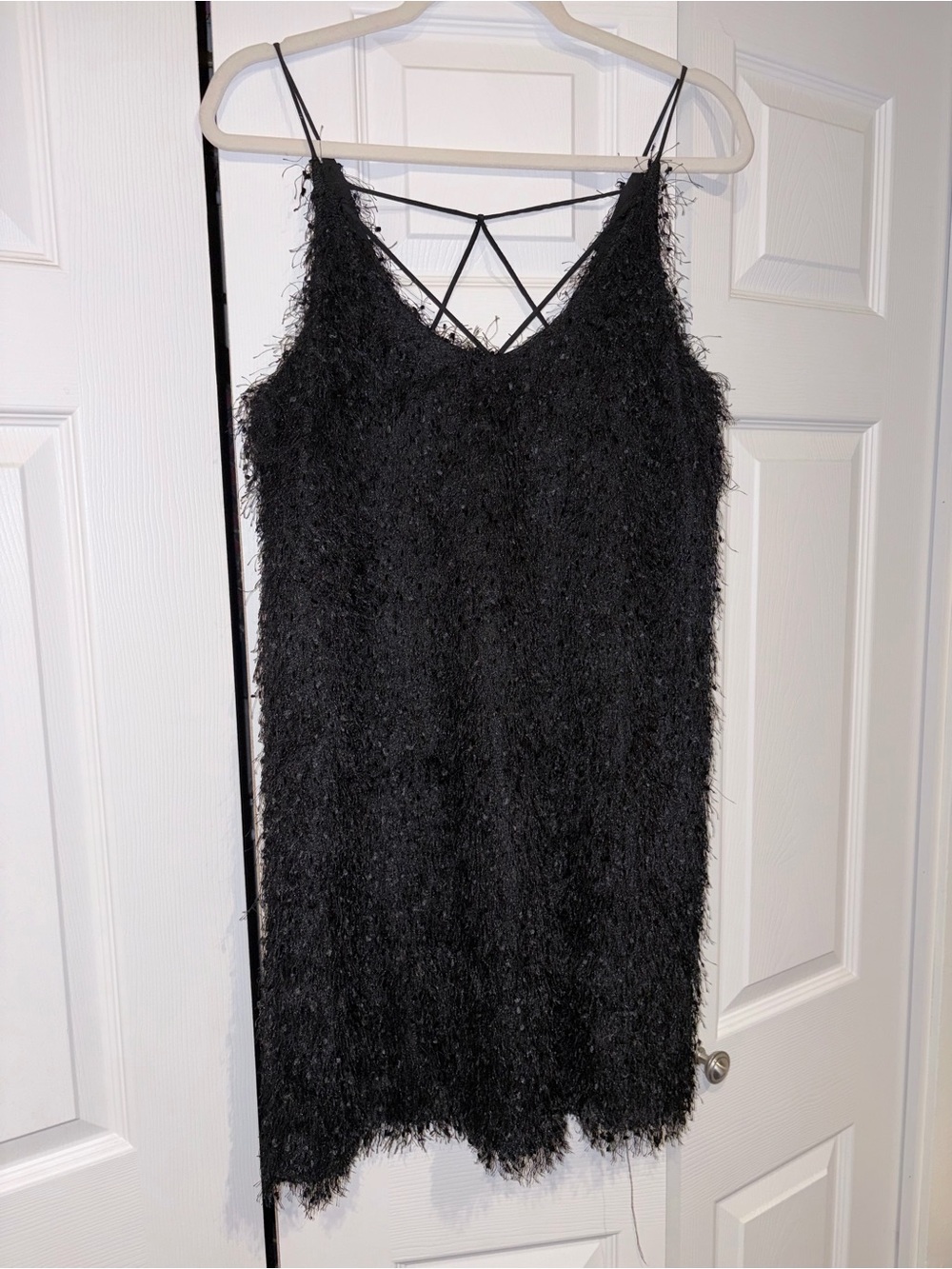 She + Sky Black Textured Feather-Effect Mini Slip Dress
